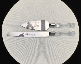 ATV 4 wheeler Wedding Cake Knife and Server with Names and Date FREE