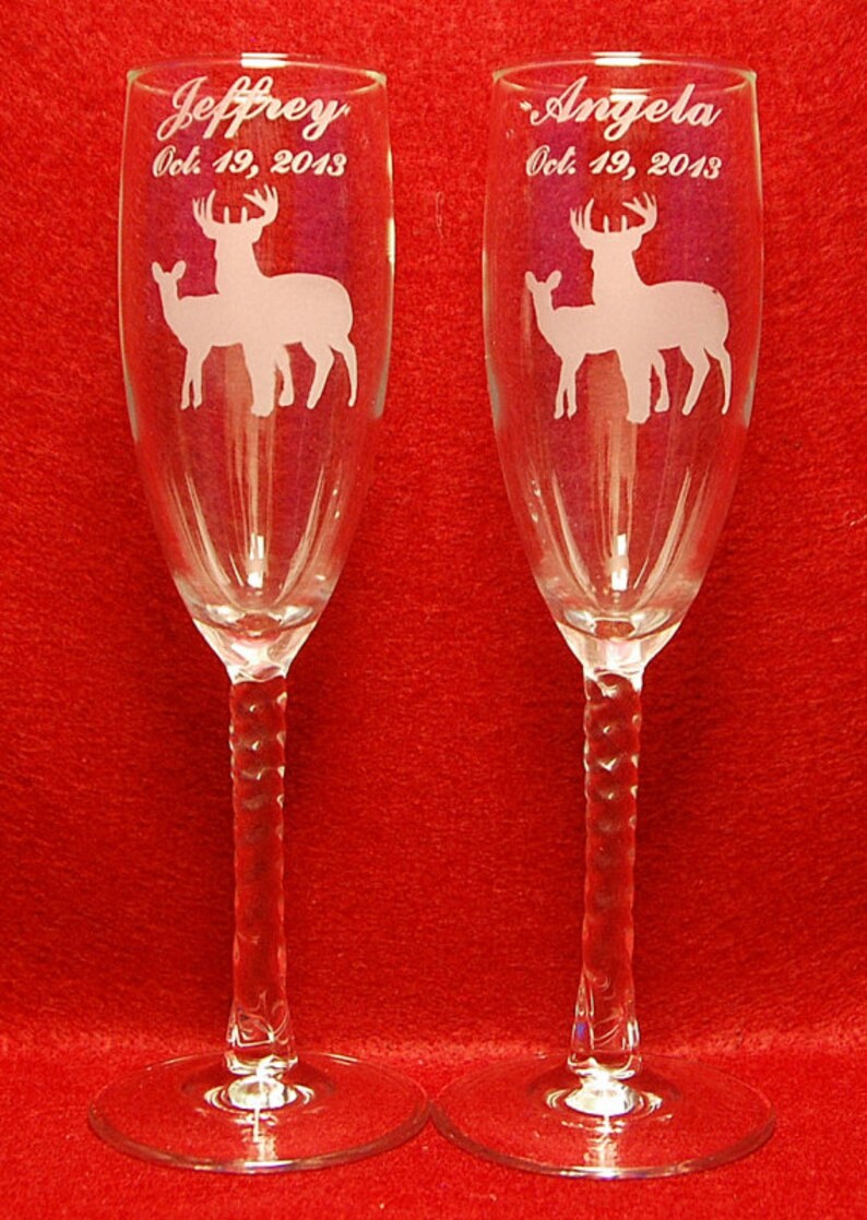 Personalized Buck and Doe Deer Couple wedding toasting flute Etsy