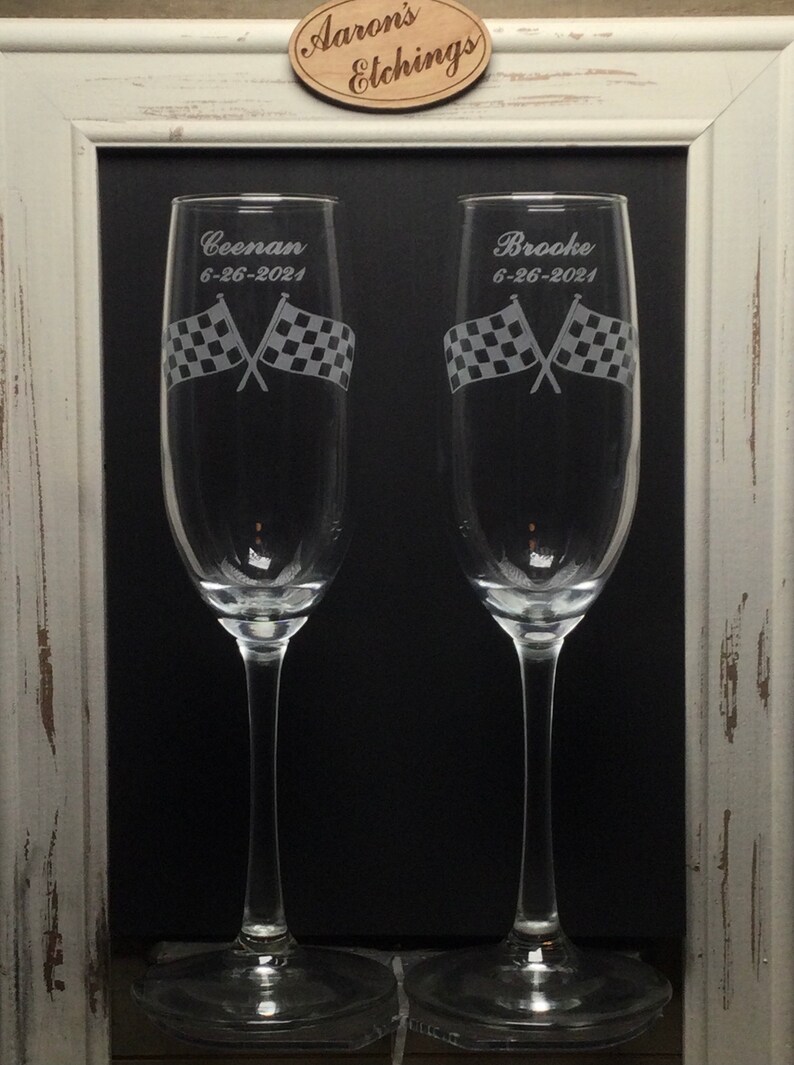 Personalized Checker Flags Wedding Toasting Flute Glasses Etsy