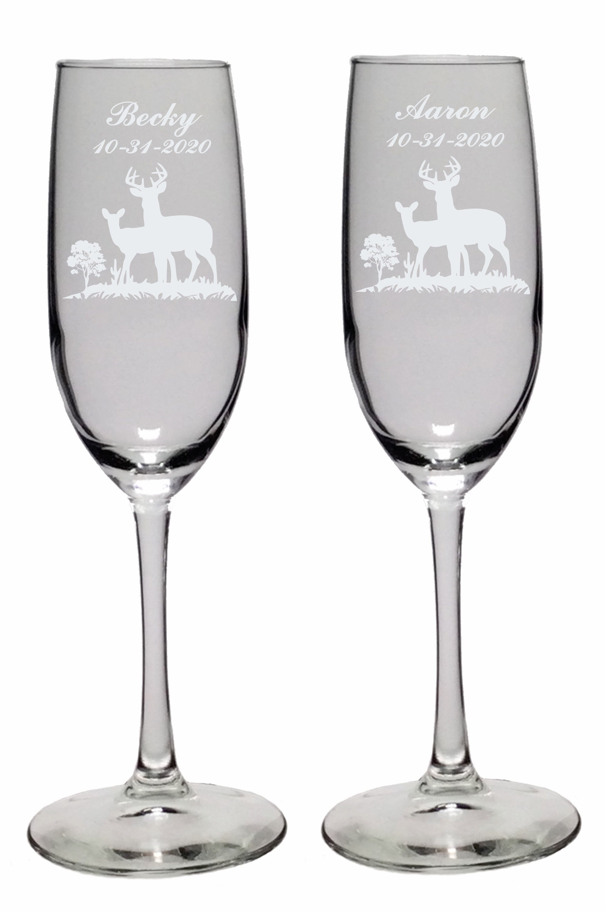 Personalized Buck and Doe Deer Couple Wedding Toasting Flute Etsy