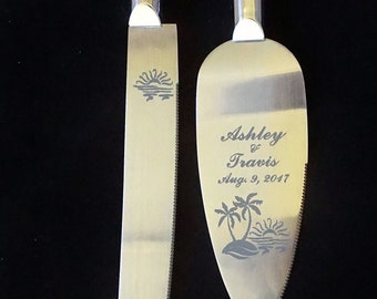 Island Wedding Cake Knife and Server with Names and Date FREE