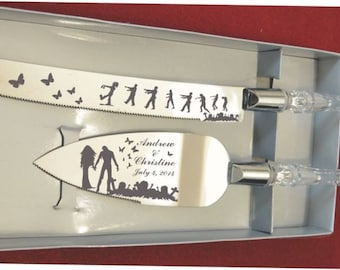 Custom Design Wedding Cake Knife and Server set with Names and Date Free