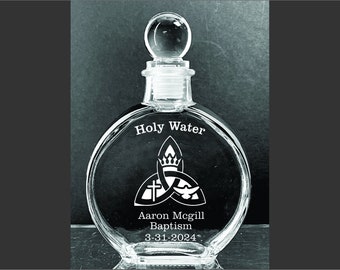 Personalized Elegant Catholic Trinity Holy Water Etched  6 oz. Glass  Bottle