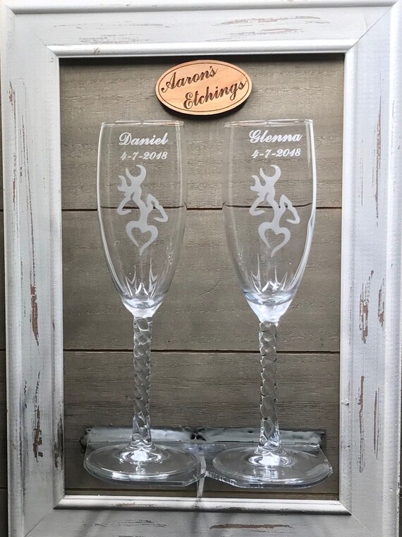 Personalized Buck and Doe Deer Heart wedding toasting flute Etsy