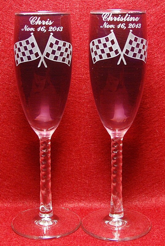 Personalized Checker Flags wedding toasting flute glasses Etsy