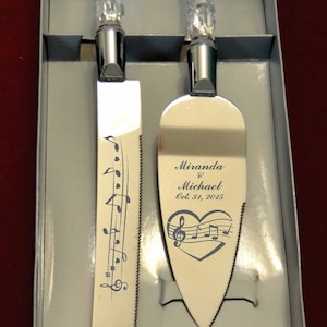 Music Heart Notes  Wedding Cake Knife and Server with Names and Date FREE