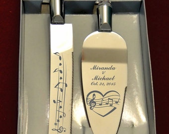 Music Heart Notes  Wedding Cake Knife and Server with Names and Date FREE