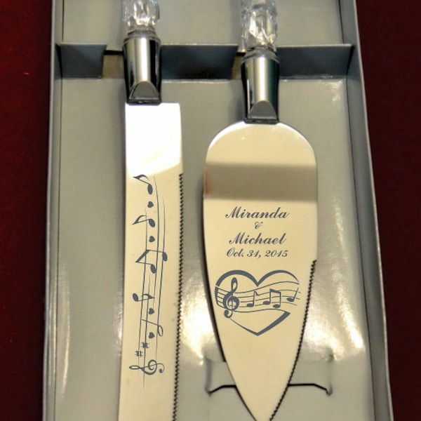 Music Heart Notes  Wedding Cake Knife and Server with Names and Date FREE