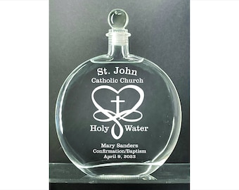 Personalized Elegant Infinity Cross Holy Water Etched Large 16 oz. Glass Bottle