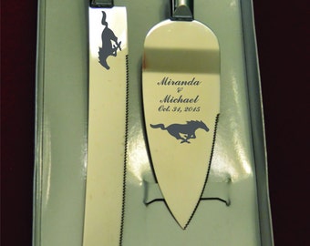 Mustang Wedding Cake Knife and Server with Names and Date FREE