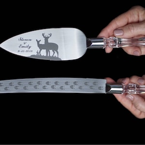 Deer Couple, Buck and Doe Wedding Cake Knife and Server with Names and Date FREE