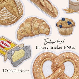 Embroidered Bakery PNG Bundle, Bakery Clipart, Digital Sticker Pack, Junk Journal Elements, Scrapbook PNG