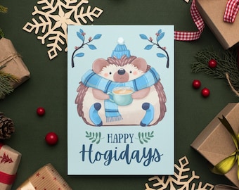 Hedgehog Holiday Greeting Card | Christmas Card | Warmest Wishes | Hedgehog Lover Gift | Christmas Present - PRINTABLE Digital Download