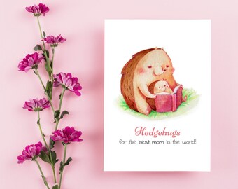 Mother's Day Card | Mother's day Present, Hedgehog Greeting Card, Giving Hedgehugs - PRINTABLE Digital Download Greeting Card