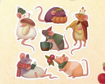 Rat Sticker Pack, Rat Stickers, Waterproof Rat Stickers, Rat Decal, Rat Lover Gift, Rat Mom Present, Autumn Rats, Cozy Rat Stickers