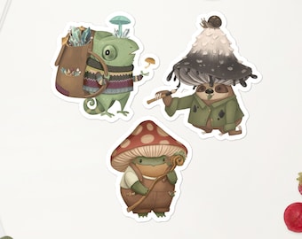 Mushroom Forest Animal Sticker Pack. Frog, Chameleon, Sloth, Snail, Mushroomcore, Goblincore, Cottagecore Creatures Gift. DnD Stickers