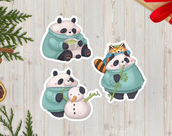 Panda Stickers | Christmas Sticker Pack | Journal Stickers | Planner Stickers | Laptop Stickers | Scrapbooking Panda Present Pandas Stickers