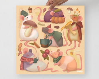 Rat Poster, Rat Print, Rat Lover Gift, Rat Present, Rat Mom Decor, Rat Decoration, Autumnal Rat Wall Art, Rat Decor, Rat Owner Present