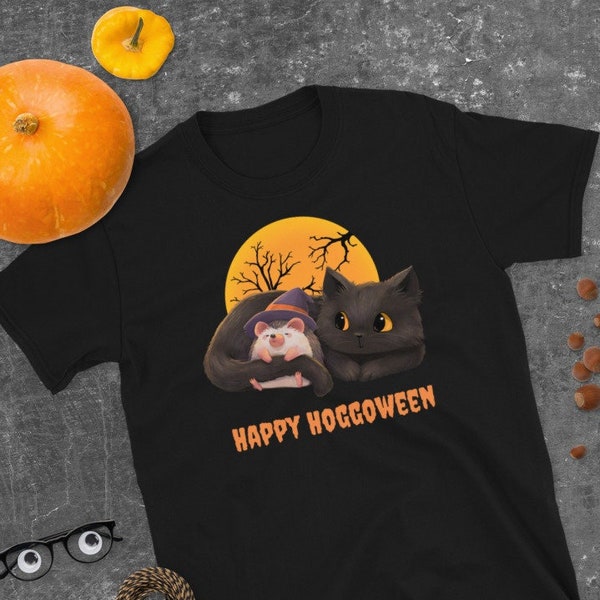 Chemise d’Halloween. T-shirt unisexe Hedgehog Lover. Chemise de chat noire. Halloween Witch Art. Costume d’Halloween pour adultes. Chemise Happy Hoggoween