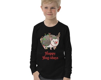 Happy Hogidays Hedgehog Christmas Youth long sleeve tee
