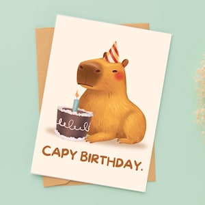 Cartão de aniversário fofo de capivara - Cartão digital para impressão | Cartão de feliz aniversário de capivara | Cartão de felicitações engraçado e sarcástico
