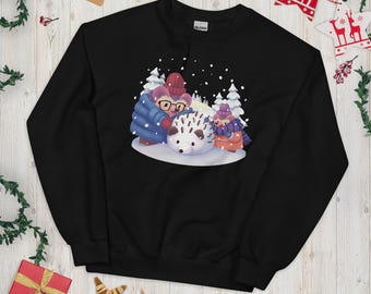 Snowman Hedgehog Unisex Crewneck Sweatshirt, Holiday Hedgehog Sweatshirt, Holiday Sweater, Christmas Sweater