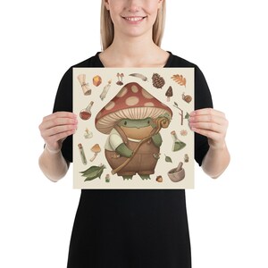 Mushroom Frog Toad Cottagecore Mushroomcore Poster Print Wall Art. Goblincore Decoration. Woodland Nursery Print image 3