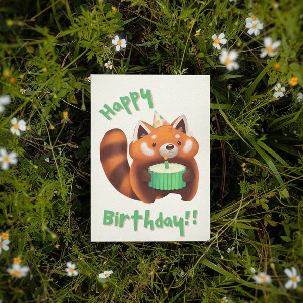 Red Panda Birthday Card - PRINTABLE Digital Download Greeting Card | Animal Birthday Present for Her Him Men Women Boys Girls