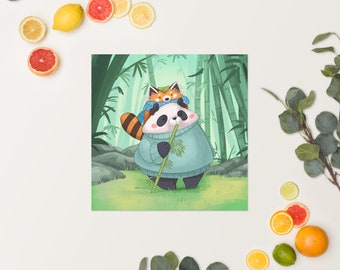 Panda Poster Print Nursery Wall Art | Red Panda Bamboo Nursery Decor | Baby Shower Present | Panda Decoration | Panda Lover Present