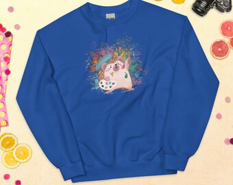 Artist Hedgehog Unisex Sweatshirt, Hedgehog Gift, Hedgehog Lover Sweatshirt, Hedgehog Sweater, Hedgehog Art Clothing, Artistic Clothes