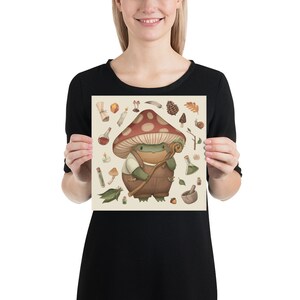Mushroom Frog Toad Cottagecore Mushroomcore Poster Print Wall Art. Goblincore Decoration. Woodland Nursery Print image 2