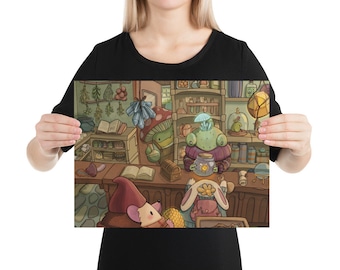 Potion Shop Wall Art, Goblincore Art, Goblincore Decor, Dark Academia Poster, Magic Shop Print, Chameleon Reptile Art, Fantasy Art, Frog Art