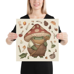 Mushroom Frog Toad Cottagecore Mushroomcore Poster Print Wall Art. Goblincore Decoration. Woodland Nursery Print image 4