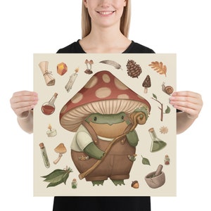 Mushroom Frog Toad Cottagecore Mushroomcore Poster Print Wall Art. Goblincore Decoration. Woodland Nursery Print image 5