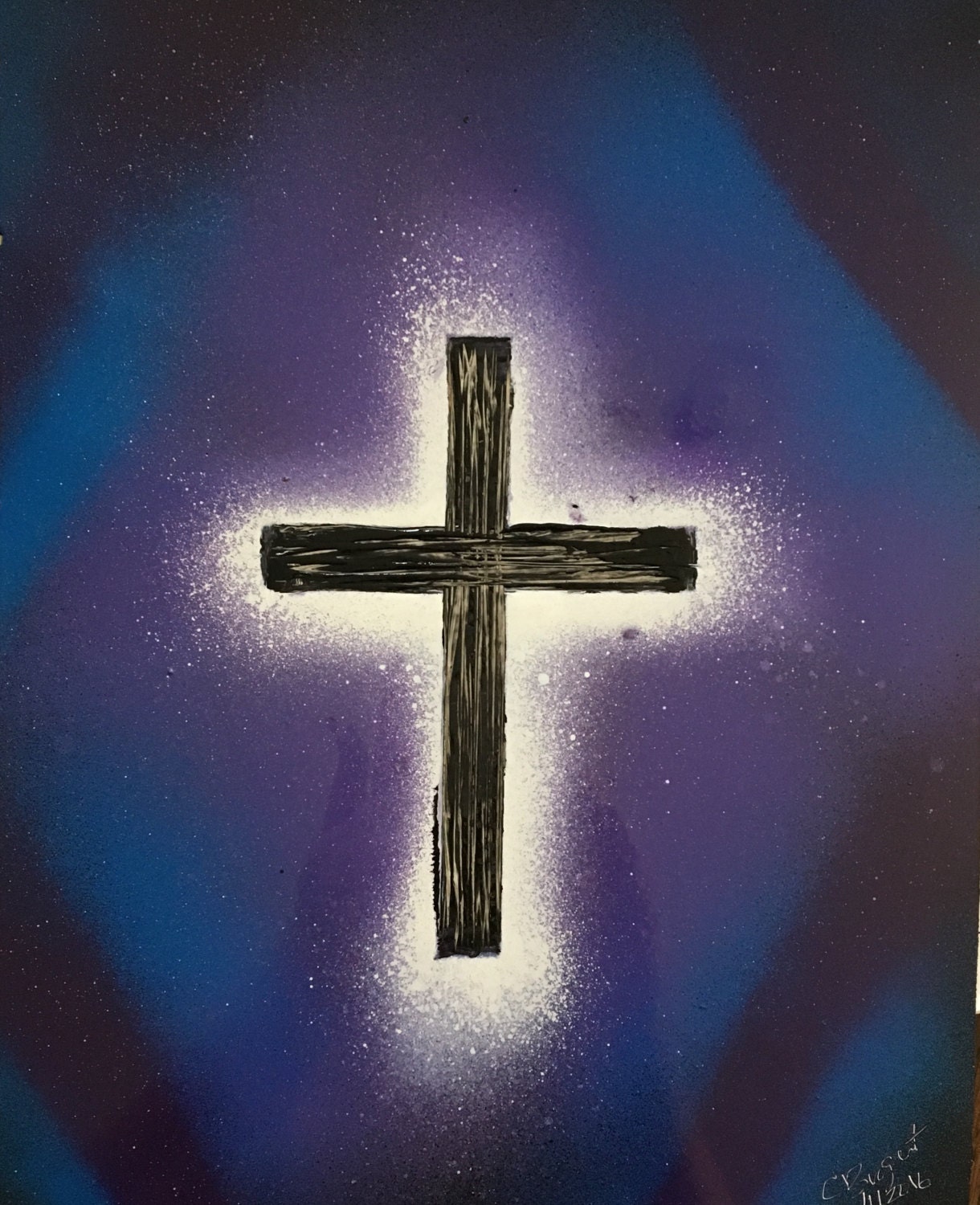Christian Art Religious Wall Art Glowing Cross Spray Paint Etsy