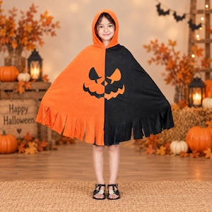 Kids Halloween Costume Cape with Hood Devil Ghost Pumpkin Party Dress Up Outfit