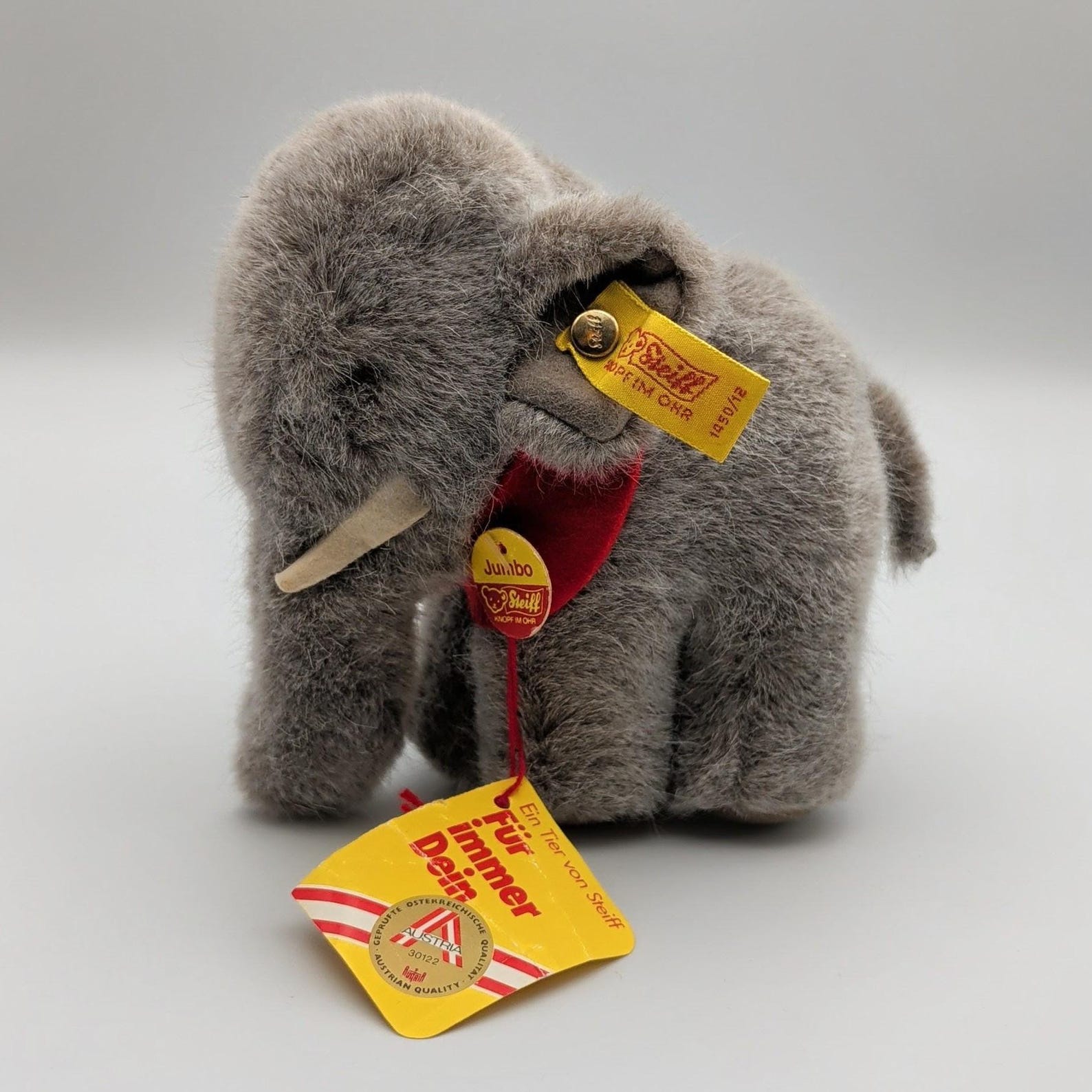 Steiff Jumbo Elephant Grey Plush Toy 1450/12 Button in Ear Tagged