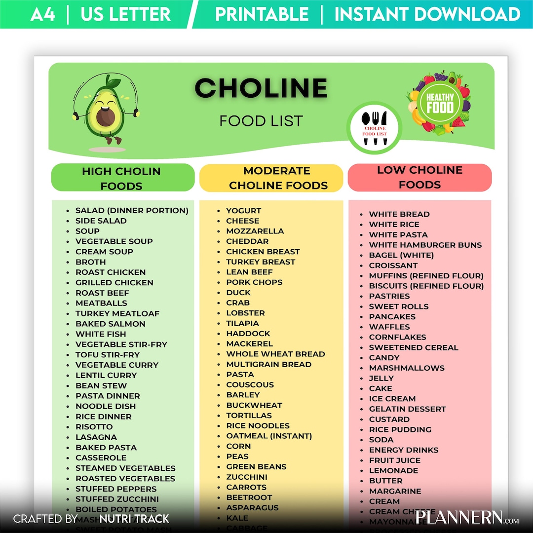 Choline Rich Food List Printable, High Choline Foods Chart, Brain ...