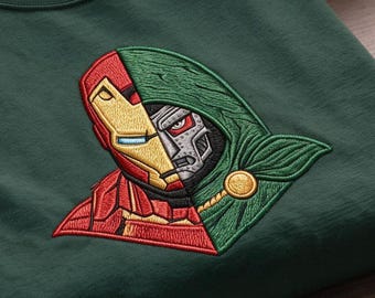 Felpa ricamata del Dottor Destino, felpa con cappuccio ispirata al cattivo, girocollo dark fantasy, felpa con personaggio dalla faccia divisa, regalo per gli appassionati di fumetti