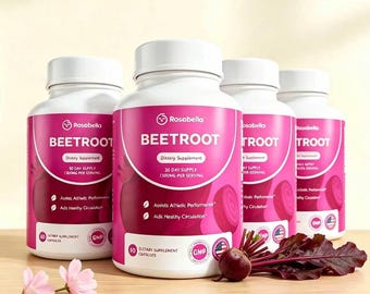 4 Bottles Rosabella Beet Root Capsules | 1300mg, Supports Circulation & Vitality