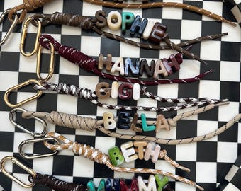 Personalized Marble Name Bag Charm, Color Rope Keyring, Custom Letter Bag Charm, School Bag Charm , Personalized Name Marble Keychain,