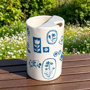 Custom Floral Travel Mug, Handmade Ceramic Tumbler, Hand Painted Coffee Cup, Personalized Pottery Mug Gift for Her