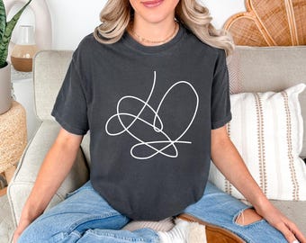BTS Love Yourself Comfort Colors Shirt, BTS Inspired Heart Line Art Tee, Kpop Fan Gift, Minimalist Aesthetic Shirt