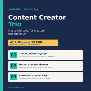 Content Creator Trio Bundle | 3 AI Tools | Content System + Notion Planner + LinkedIn Carousels | Save 31%