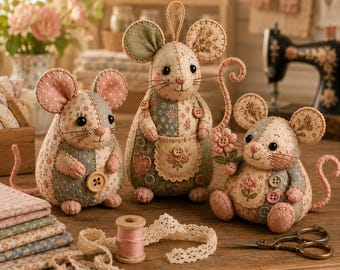 Handmade Fabric Mouse Ornament, DIY Sewing Kit, 3 Styles