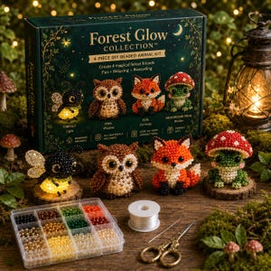 Woodland Animal DIY Kit Beaded Owl Fox Frog Firefly Craft Set