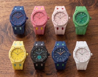 Kit de modificación para reloj Swatch x AP Royal Pop, con correa de silicona integrada.