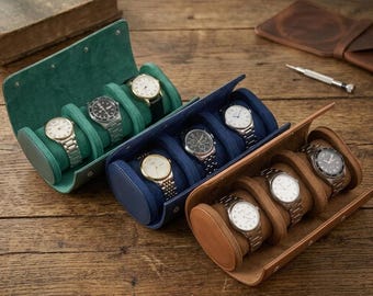 Organizador enrollable de cuero genuino para relojes, estuche de viaje para relojes, bolsa de almacenamiento de 1 a 3 compartimentos.