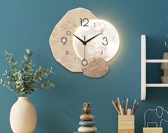 Reloj de pared moderno de madera con forma de luna – Mecanismo de cuarzo silencioso, decoración minimalista