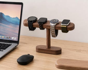 Soporte para relojes de madera de nogal, expositor para varios relojes, organizador de relojes inteligentes (2 tamaños)